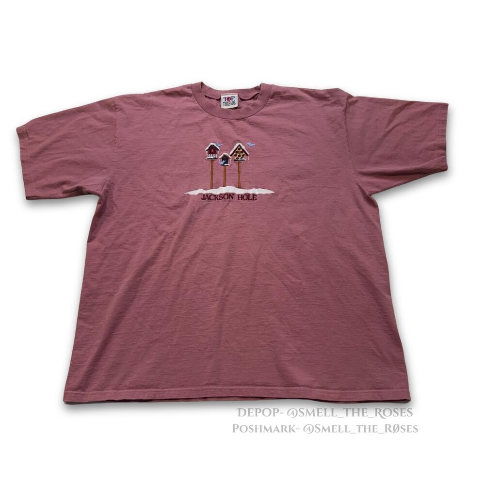 Vintage Jackson Hole Embroidered Tee | Unisex XL | Top Threads Mauve T-Shir
